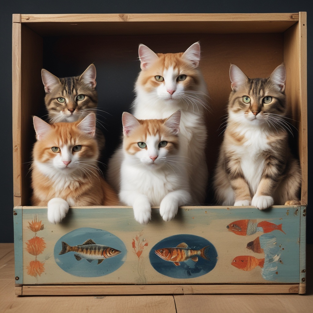 Cats around fish box